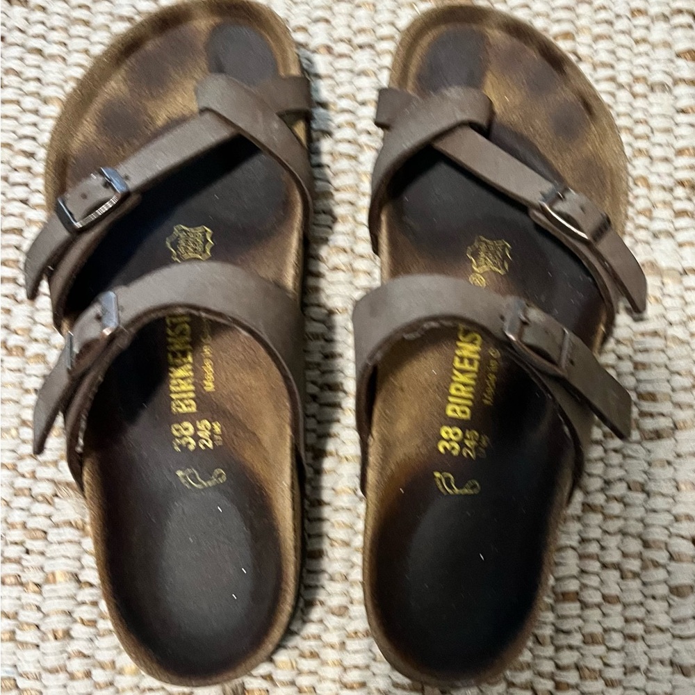BIRKENSTOCK Mayari Women's Brown Habana Oiled Leather Sandals Sz 38 US 7-7.5